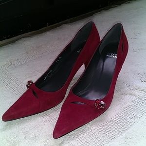 Stuart Weitzman red suede bejeweled heels